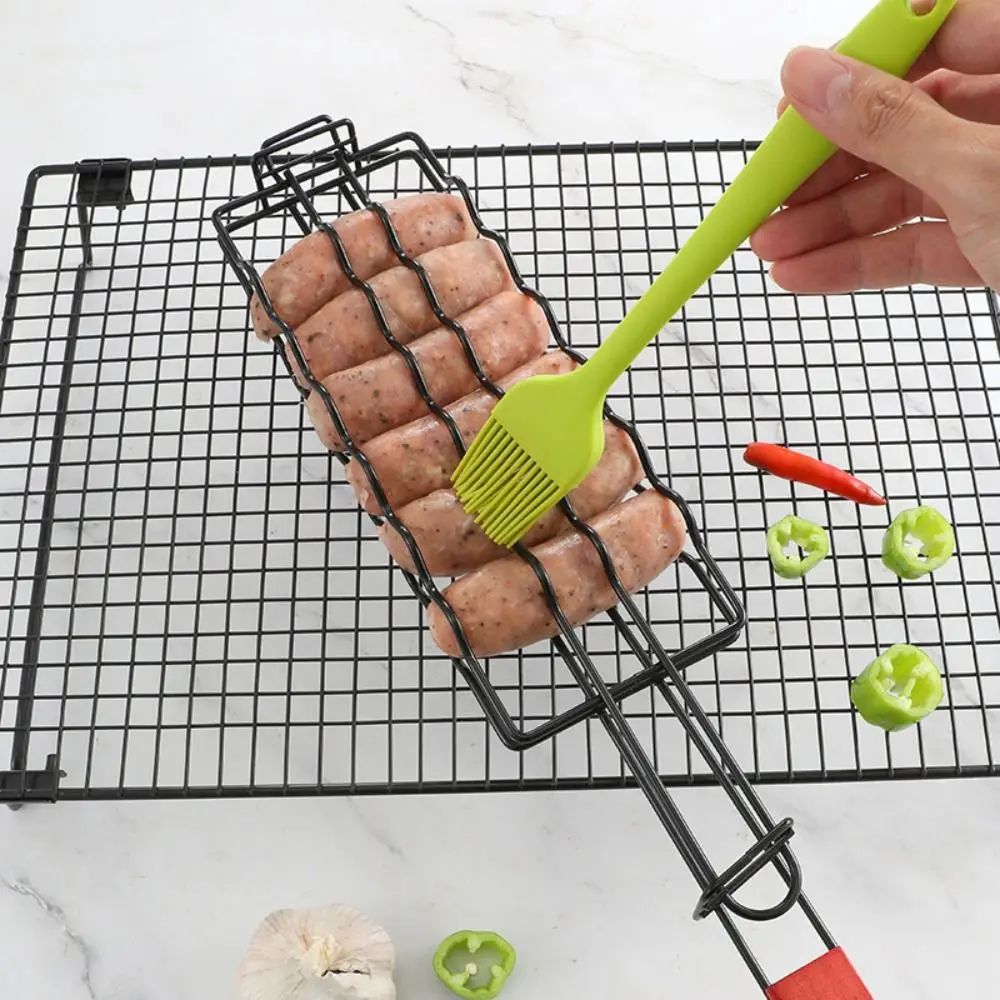Pinzas antiadherentes para barbacoa de hierro forjado con mango de madera y cesta - imagen 3