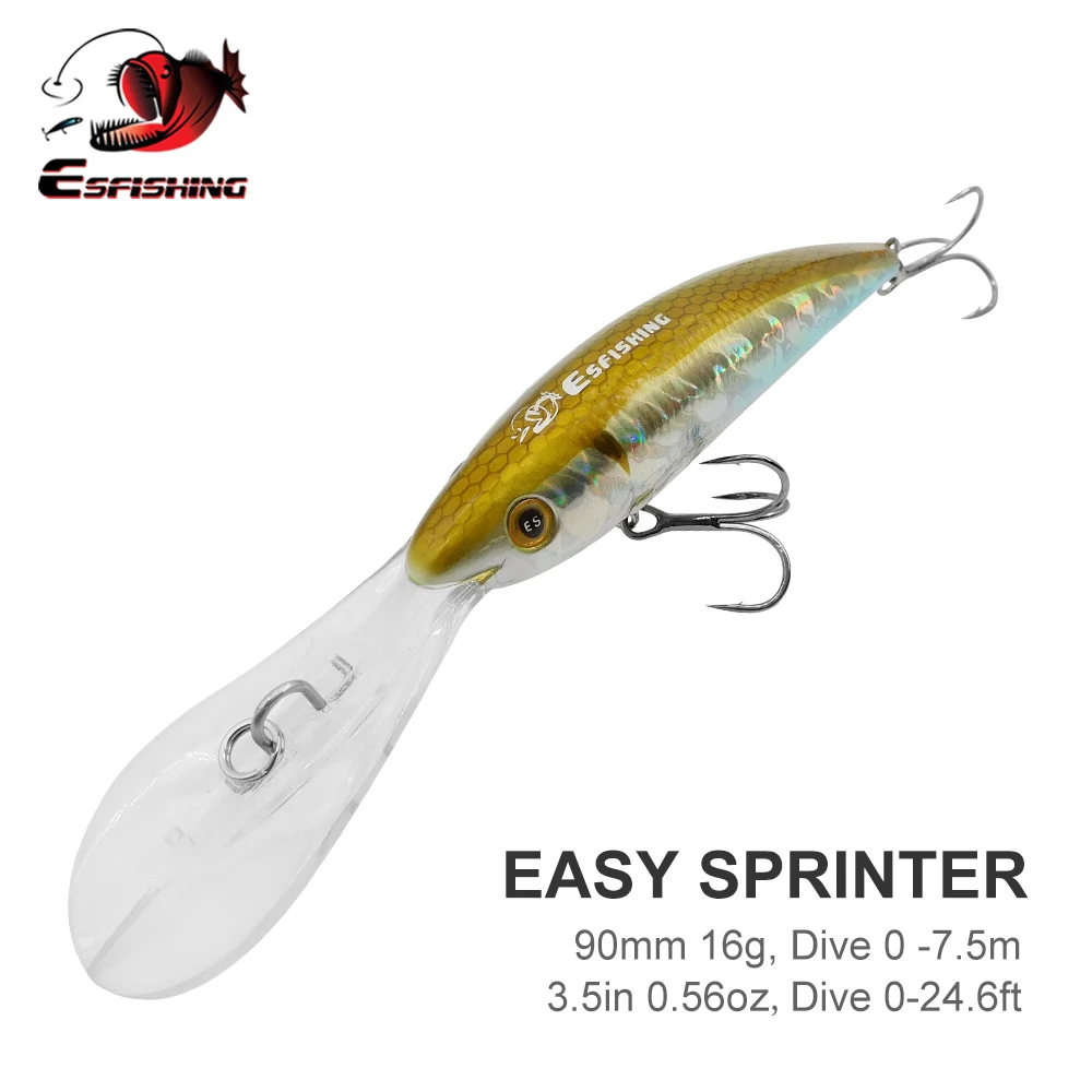 ESFISHING-cebo duro de pesca wobbler, 90mm, Easy Sprinter, pececillo de fundición larga para Lucio, trucha, perca