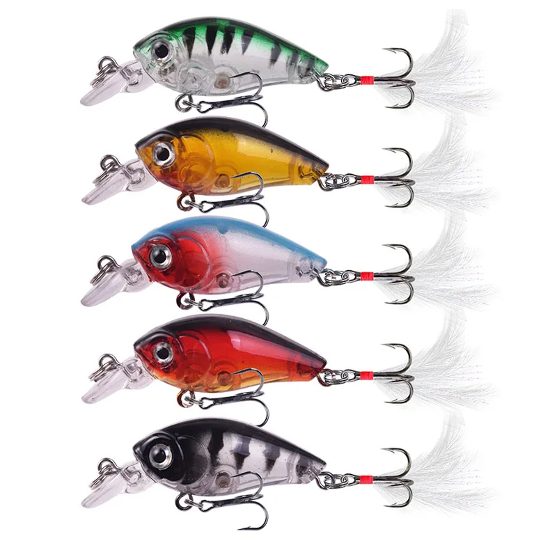 Señuelo de pesca de manivela con anzuelos de pluma, mini wobblers, cebo de élite, trucha, bass, lucio, diseño japonés, 4,5 cm, 3,6 g, 1 pieza. - imagen 5