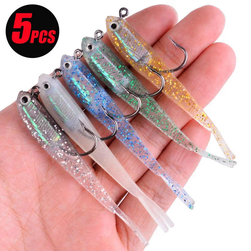 5pcs Silicone Fishing Lures Soft Artificial Bait with Hooks for Saltwater and Freshwater - imagen 2