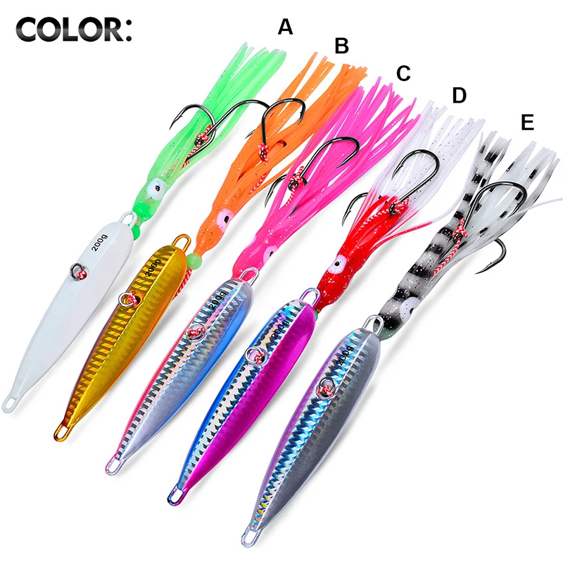 Plantilla de Metal lento de 40G y 80G, anzuelo luminoso de calamar, gancho doble para lubina, merro, pez mandarín, aparejos de cebo Artificial, 1 Uds. - imagen 4