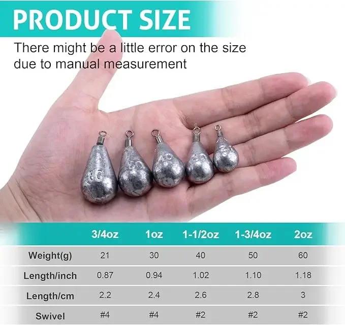 Goture 5/10/20 piezas juego de plomo para pesca 21g 30g 40g 50g 60g lágrima tiro peso agua salada accesorios de pesca de agua dulce - imagen 2