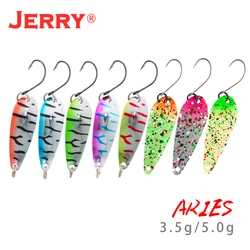 Jerry Aries 3,5g 5g Kit de cuchara de Metal para trucha, cebo giratorio de colores UV, adornos brillantes, lucio, perca, Micro señuelo de Pesca de agua dulce