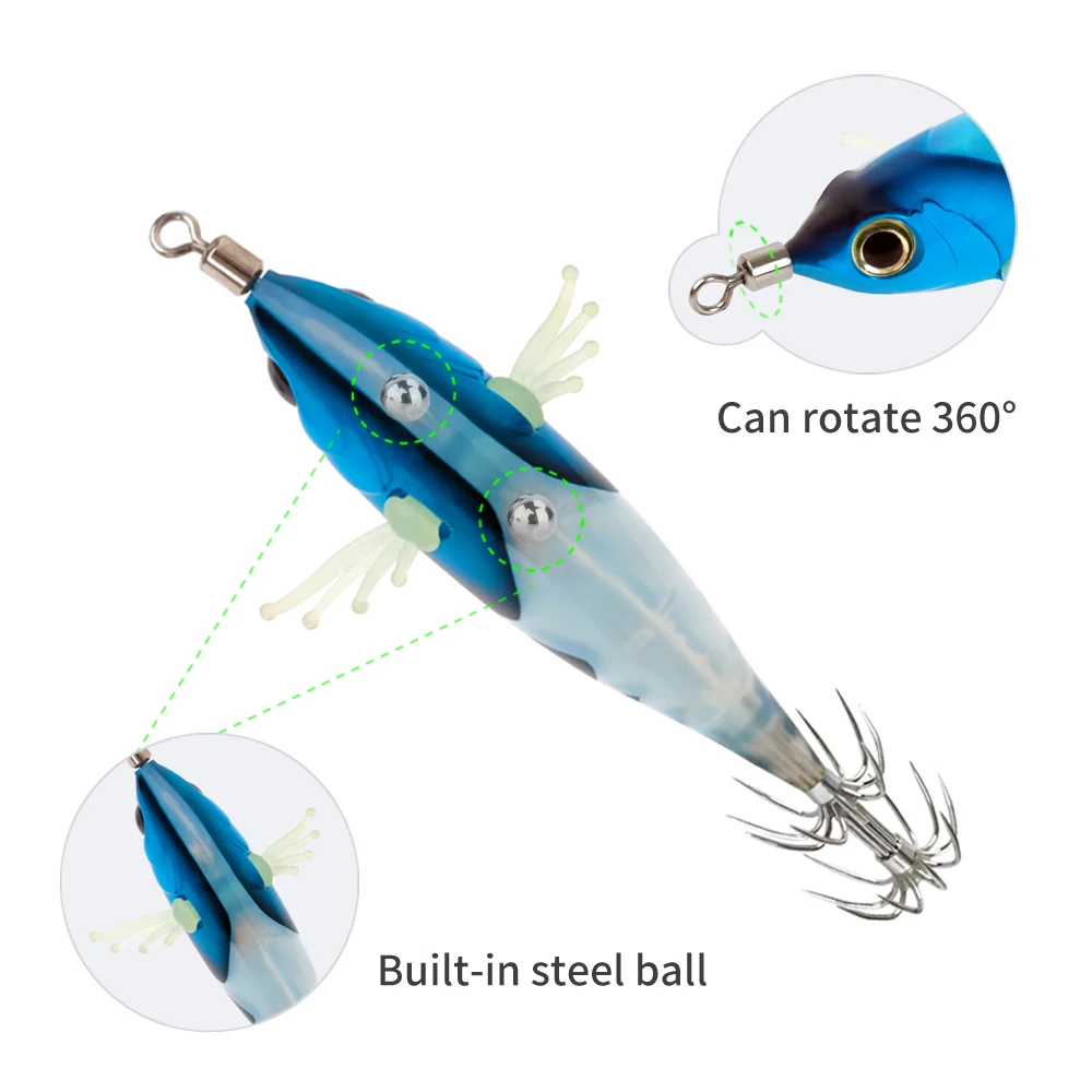 ILURE 2025 cebo de calamar luminoso 8 cm/5,2g madera Artificial camarones calamar anzuelo pulpo sepia camarones cebos de agua salada aparejos - imagen 4