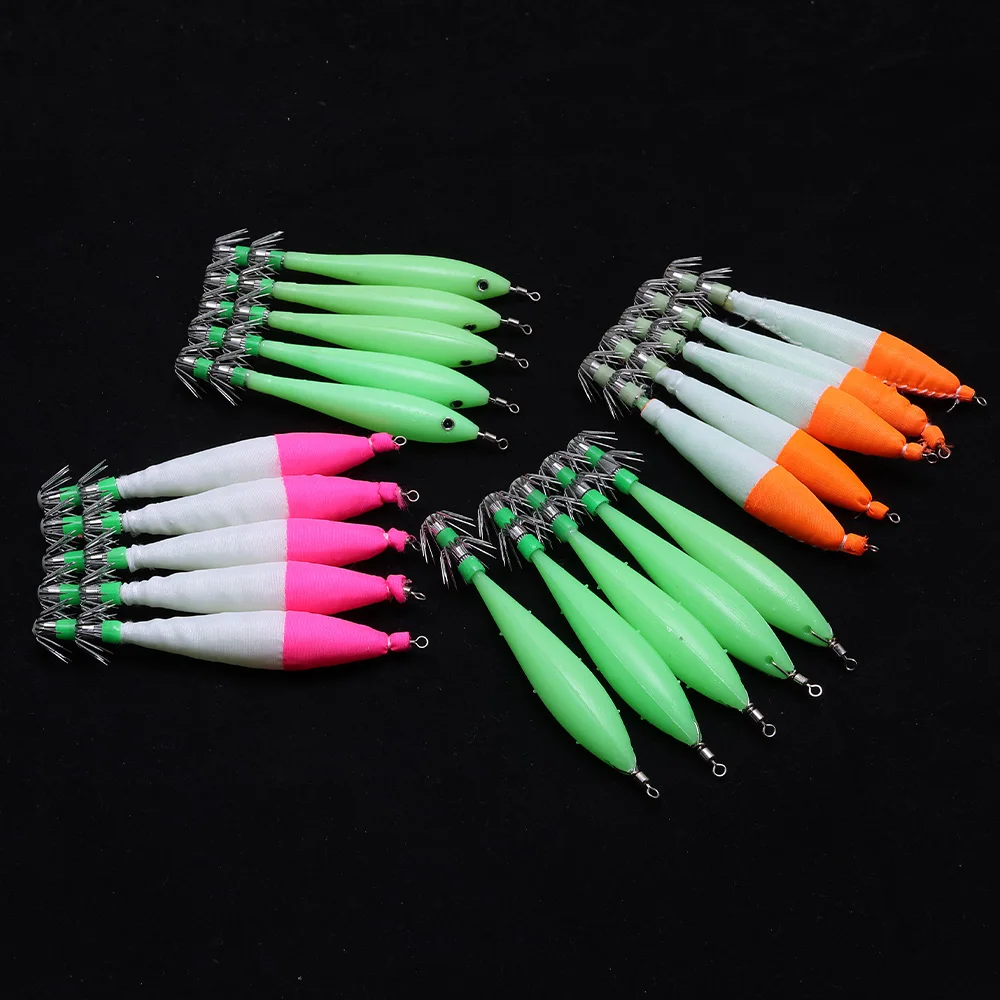 Ganchos de calamar de tubo de soplado luminoso de 5 uds, anzuelos de cebo falso simulados, anzuelos de calamar de doble capa, equipo de pesca de agua salada - imagen 5