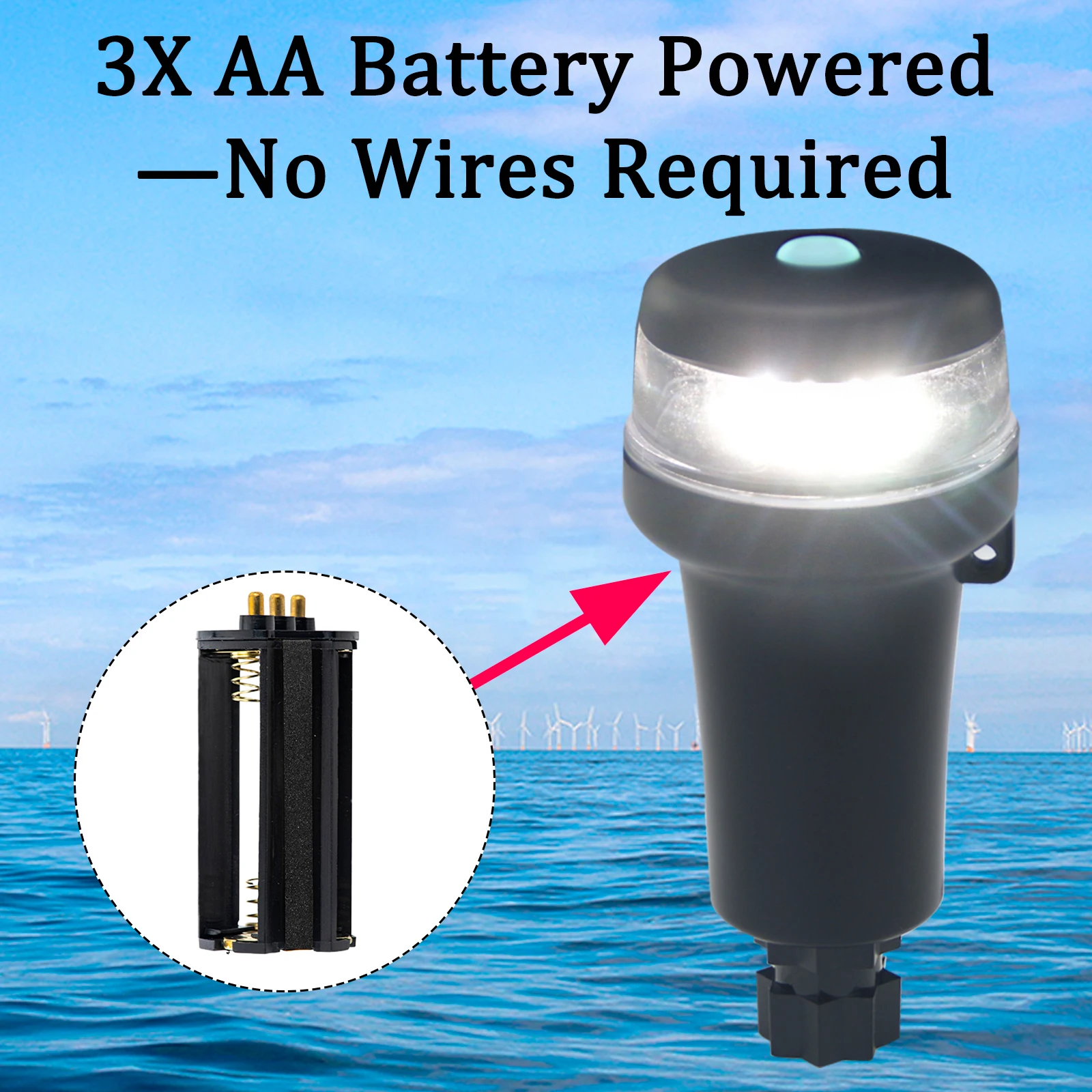 Lámpara Led de navegación portátil para Kayak, adaptadores redondos de Color blanco, pilas AA (no incluidas), accesorios para barcos marinos - imagen 5