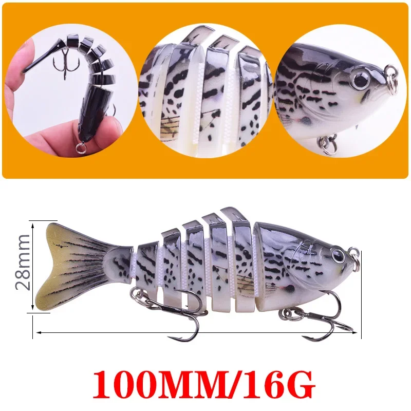 Señuelos de pesca Wobblers que se hunden, 10cm, 16g, 7 Swimbait multiarticulados, cebo Artificial duro, Lucio, lubina, Crankbait, 1 ud. - imagen 4