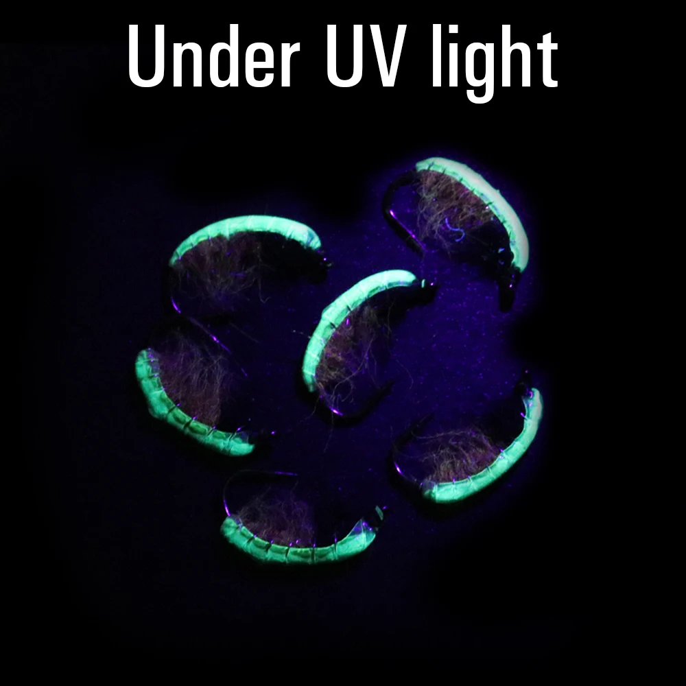 ICERIO 6 uds UV verde espalda ninfas Scud insecto gusano moscas con anzuelo de púas pesca de trucha señuelo con mosca cebo - imagen 4