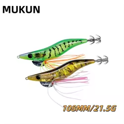 MUKUN-aparejos de pesca de madera, señuelos de camarones, plantillas de 21,5g, 108mm, señuelo de pulpo, plomo, anzuelo explosivo, simulación de cebo de pesca