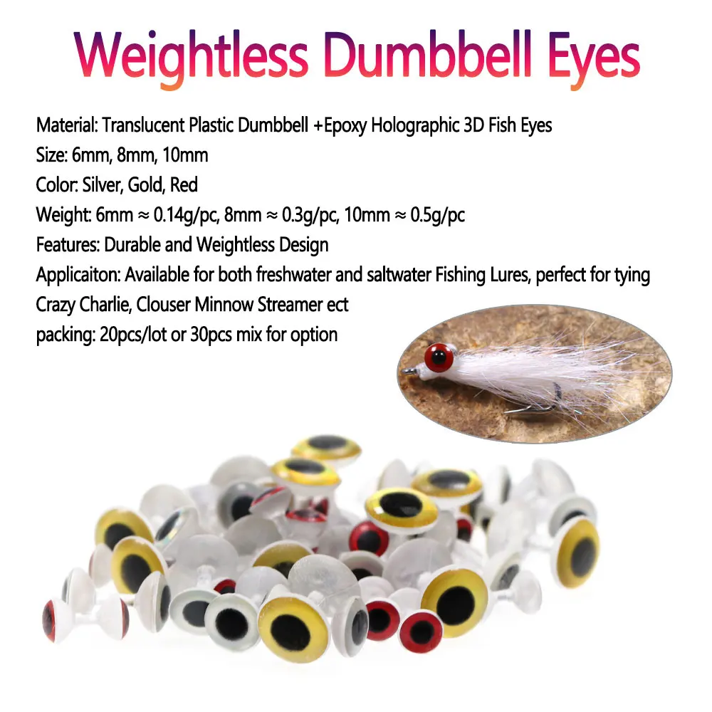 Bimoo-ojos con mancuernas sin peso, Material de atado de moscas, ojos de pez holográficos 3D, pececillo loco, Charlie, serpentina de mosca, Señuelos de pesca de mar - imagen 3