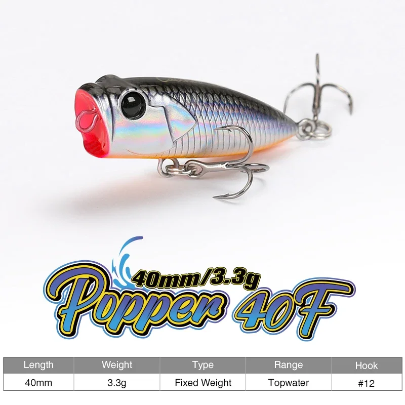 Señuelo de pesca Popper 40F, 3 uds., 40mm, 3,3g, CATCHER, acción Artificial para caminar en perros, cebos duros flotantes para lubina, modelo Topwater Ajing - imagen 2