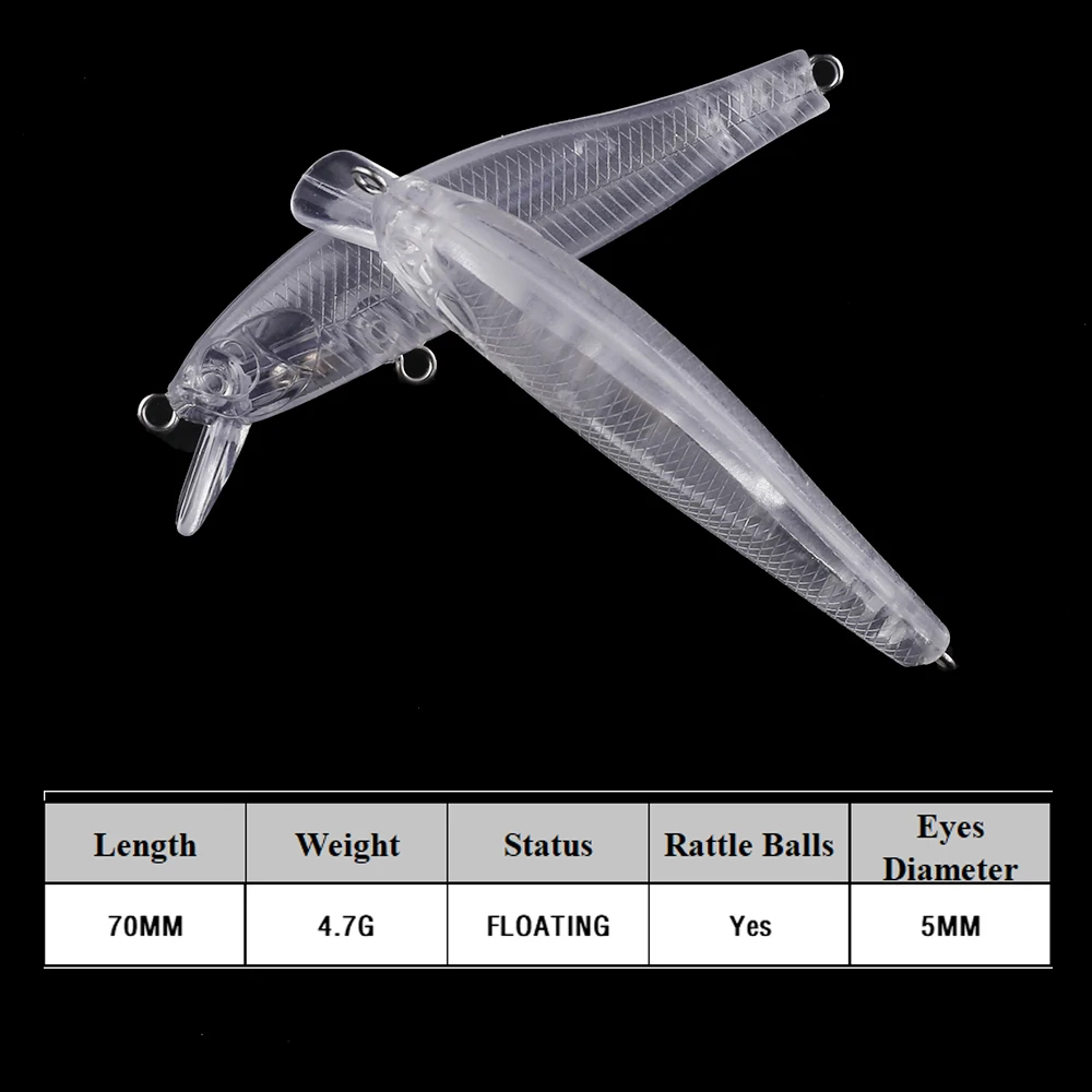 Chan'sHuang-cebo en blanco sin pintar, 20 piezas, 70mm, 4,7g, Wobblers, sonajeros flotantes, peso especial en el interior, Señuelos de Pesca DIY - imagen 2