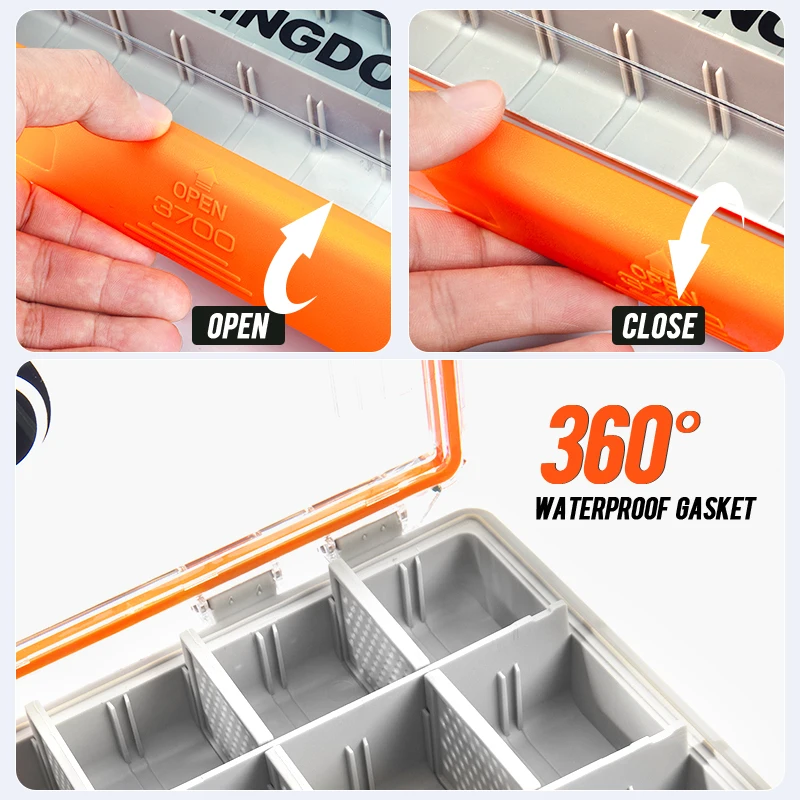 Kingdom 3700 3600 Caja de aparejos de pesca Caja de almacenamiento organizadora de señuelos impermeable grande con divisores extraíbles para cebos duros y herramientas - imagen 3