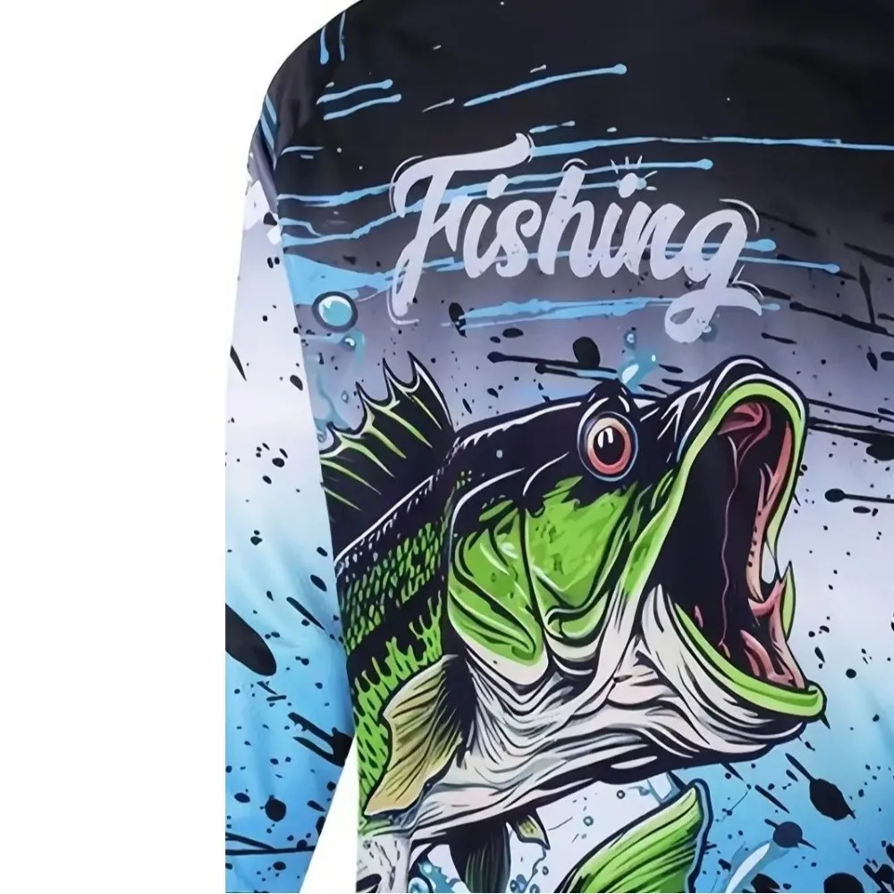 Camisa de pesca con diseño con capucha, máscara de protección UV, Sudadera con capucha, ropa de pesca, tela de rendimiento, Jersey de rendimiento de peso de verano - imagen 3