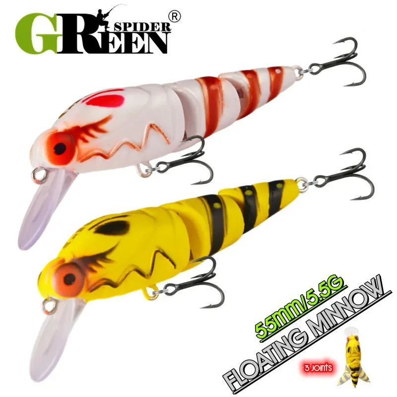 Señuelo de pesca flotante GREENSPIDER 55mm 5,5g MINNOW cebo duro multisección señuelo Artificial para perca carpa lubina