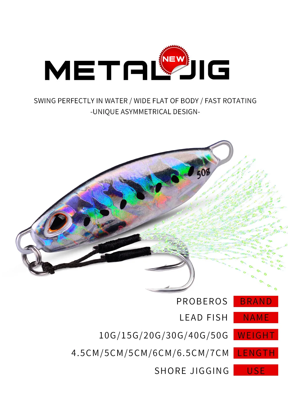 Señuelo de pesca de plantilla de Metal, peso de 10g-50g, cebo duro para pesca de lubina, aparejos de trucha, Jigging, señuelos de agua salada - imagen 5