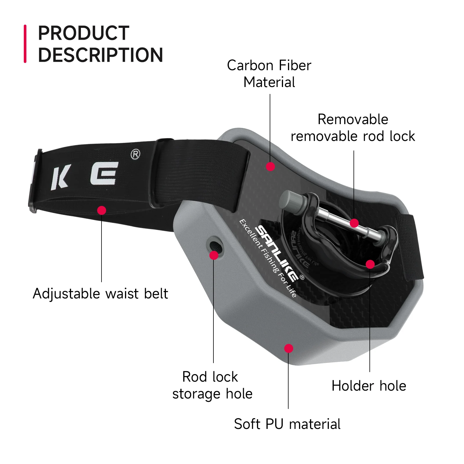 SANLIKE Fishing Fighting Belt Rod Belly Top Carber Fiber Adjustable Protection Waist Fish Pole Holder Fishing Tool Accessories - imagen 3