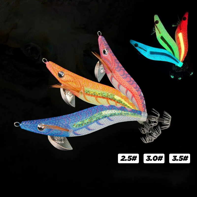 1 pieza 2,5 # 3.0 # 3.5 #   Señuelo de pesca de mar brillante, juego de plantillas de calamar y camarones luminosos, sepia Artificial, pulpo, pesca de invierno - imagen 2