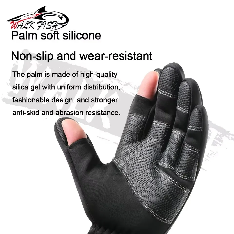WALK FISH-guantes de ciclismo para hombre, dos dedos expuestos, deportes, pantalla táctil, forro polar grueso, pesca, calidez, esquí, impermeables, invierno - imagen 4
