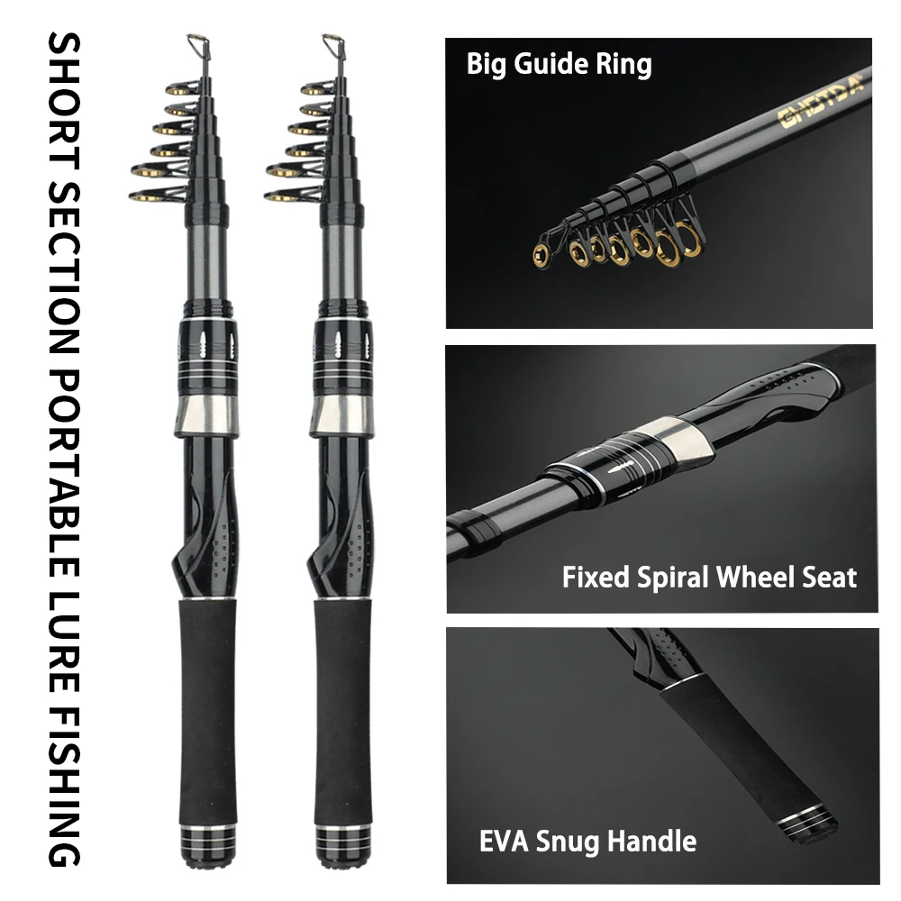 Mini Kit de caña de pescar portátil retráctil de 31cm, caña de pescar telescópica de carbono de 1,5-2,1 M, carrete de pesca de carpa de alta velocidad 7,2: 1 - imagen 4