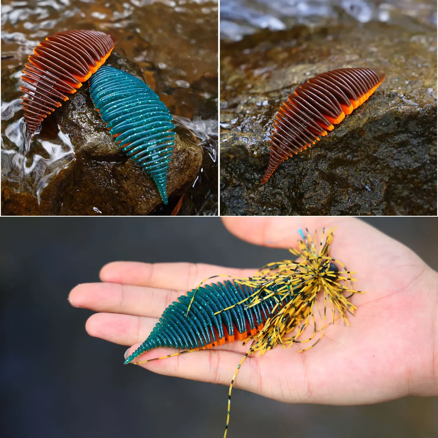 Sougayilang BELLOWS GILL señuelo suave gusano pesca lubina señuelo 100mm/3 uds 75mm/10 Uds larva cebo suave forma de hoja cebo suave - imagen 4