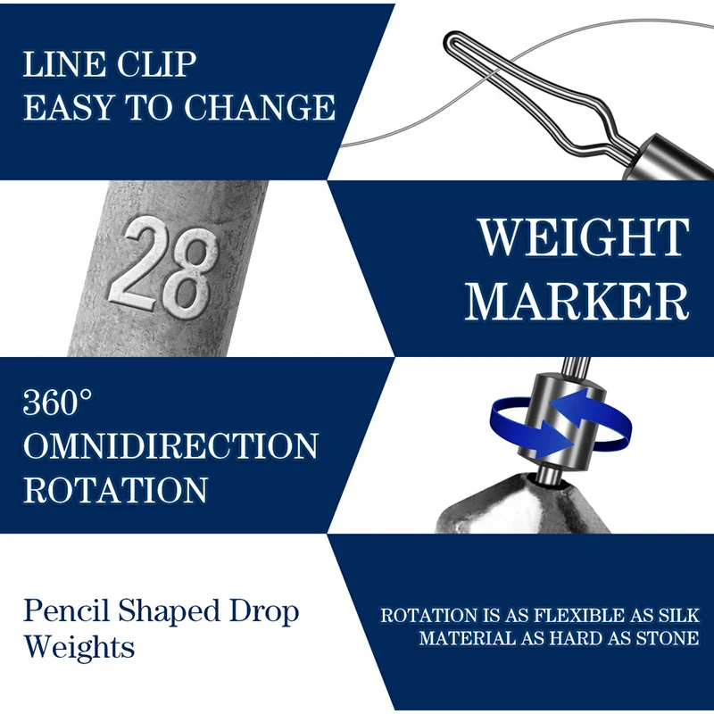 Experimenta una organización sin costuras con nuestro versátil marcador de peso de clip de línea y caída en forma de lápiz para rotación omnidireccional de 360 ​​° sin esfuerzo