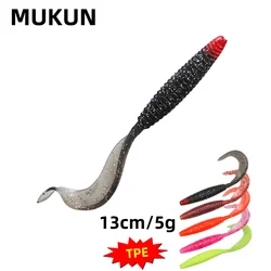 MUKUN 4 Uds TPE señuelo flotante 13cm/5g señuelo suave cebos de gusano cola larga Flexible gusanos de tierra de silicona señuelo de pesca realista