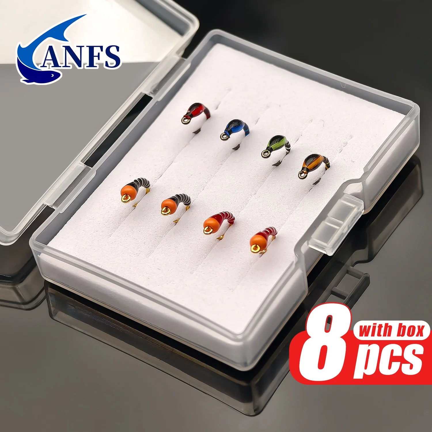 ANFS 8 Uds moscas de pesca con mosca con patrones vibrantes, cebos de señuelo de pesca de trucha mosca ninfa insecto-angelköder - imagen 5