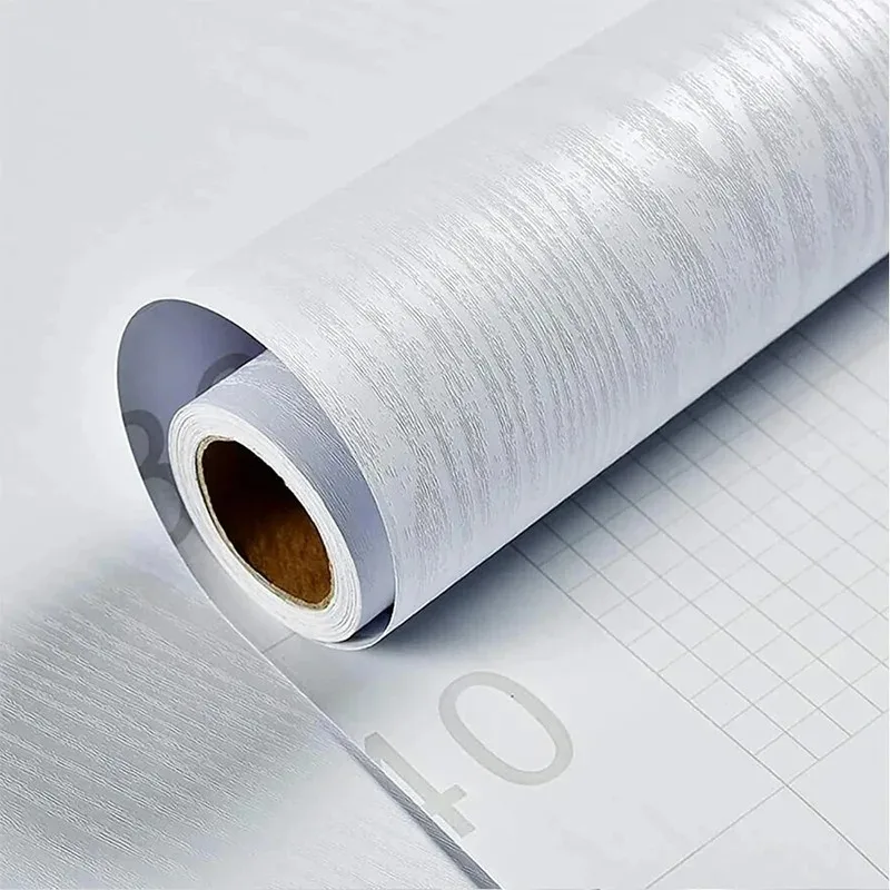 Papel tapiz autoadhesivo blanco y negro de grano de madera de PVC, pegatina de pared impermeable para renovación de puertas de muebles de dormitorio y cocina - imagen 5