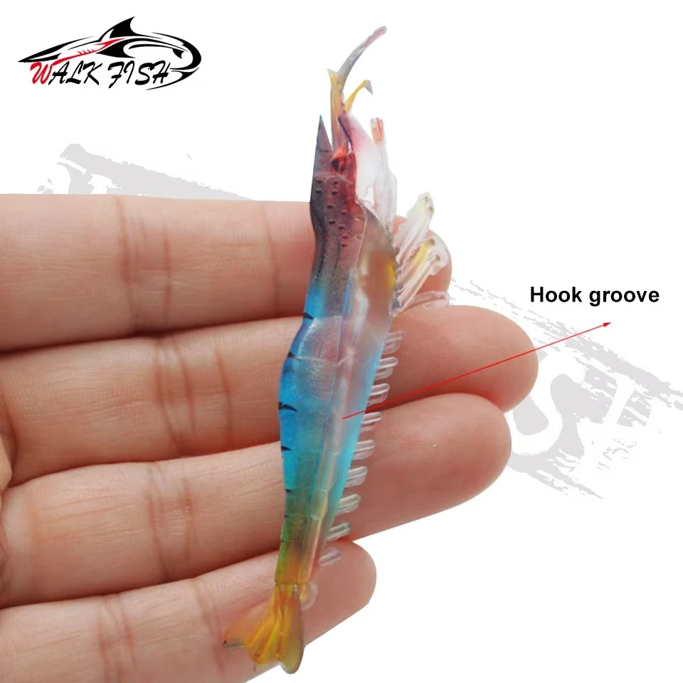 WALK FISH-señuelo de pesca con cebo suave para camarones, 5 uds., 9cm, 3,8g, ranura enganchada, luminoso, hierba nocturna, ojo de camarón, señuelos artificiales, cebo falso - imagen 5