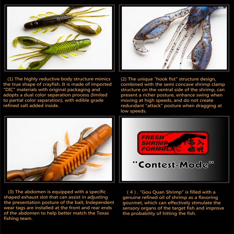 Nuevo 6/7/8 Uds Ravencraft Uppercut camarón hundimiento lento cebo suave señuelos 56mm/68mm/81mm Wobbler Artificial aparejos de pesca de silicona - imagen 5