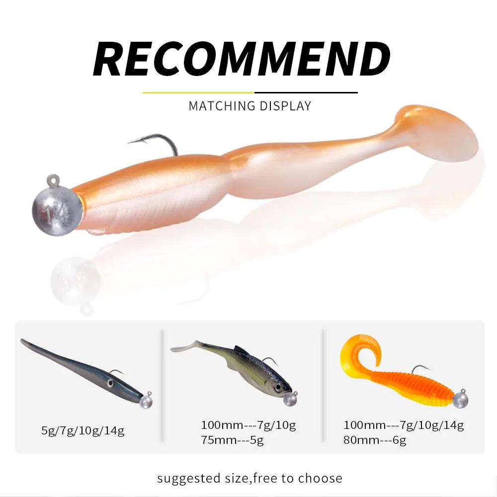 Anzuelo de pesca de aleación de Zinc D1, 5g/7g/10g/14g, cabeza de bola redonda para señuelo de gusano suave, gancho de púas afilado, 2/3/4 bolsas, accesorios de pesca - imagen 4