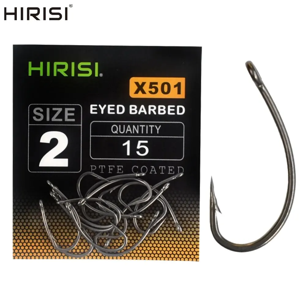 Hirisi-anzuelo de pesca con púas de acero inoxidable, 15 piezas, recubierto de PTFE, alto carbono, con ojo, accesorios de pesca de carpa, X501