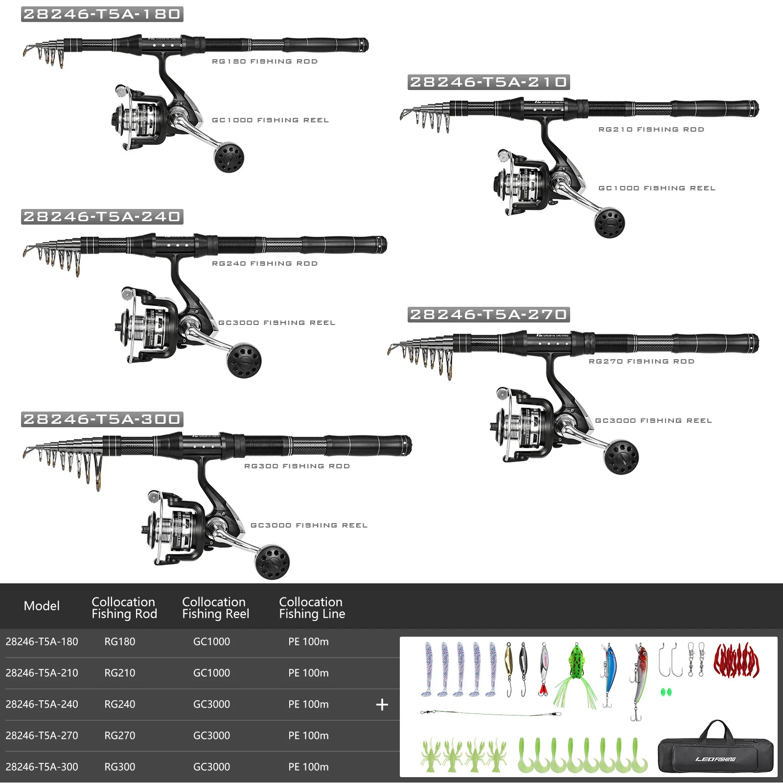 Juego de combos de carrete y caña de pescar telescópica, Kit de aparejos de fibra de carbono y bolsa de transporte para herramientas de pesca de agua salada y mar de viaje - imagen 2
