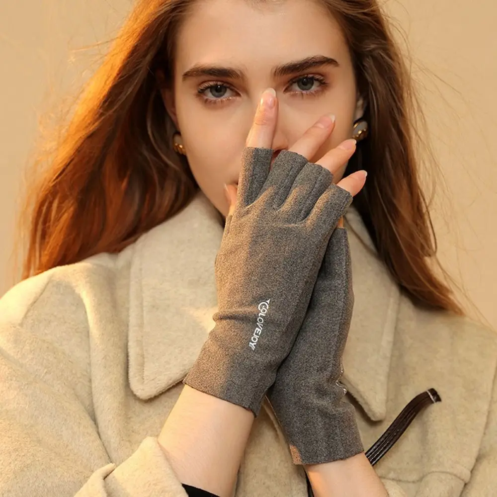 Gran oferta de guantes de montar con pantalla táctil para otoño e invierno, mitones cortos semidedos, guantes cálidos, guantes de medio dedo - imagen 4