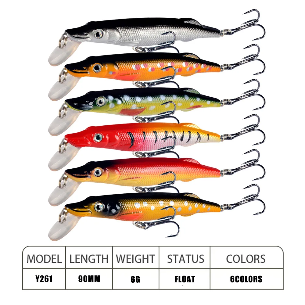 Wobblers Jerkbait Señuelos de Pesca, 6 colores, 9cm, 6g, cebo duro, Minnow, manivela, lubina, aparejos de agua dulce y salada, señuelo de hundimiento Mini - imagen 3