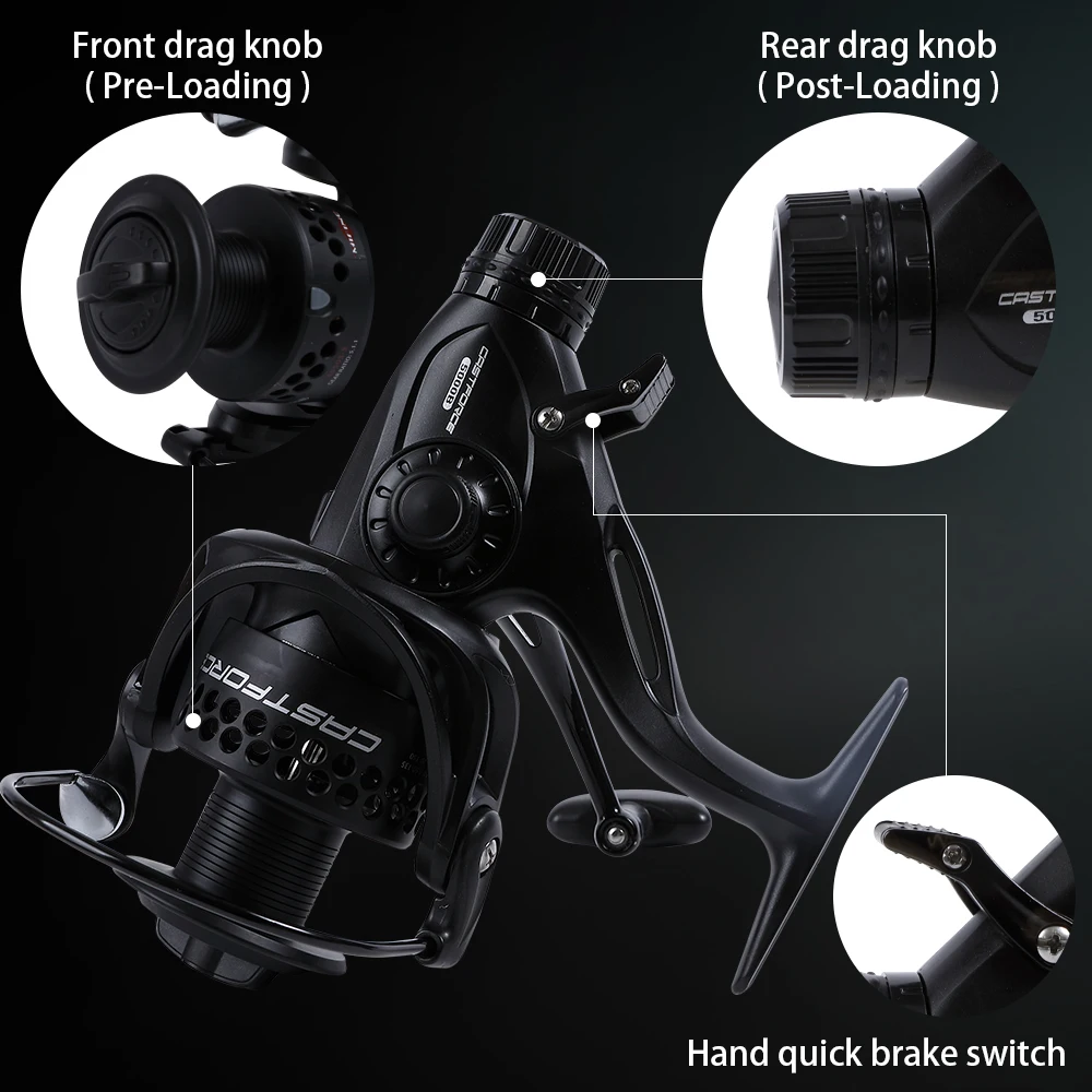 Carrete de pesca giratorio de doble freno, alta velocidad 5,1: 1 Relación de engranaje pesca de carpa, carrete doble, 3000/4000/5000/6000 - imagen 2
