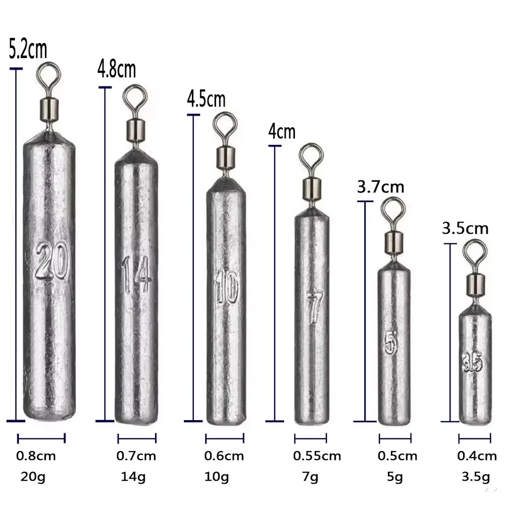 Plomos tubo bala para pesca en mar – Varios gramajes 3,5g a 20g - imagen 2