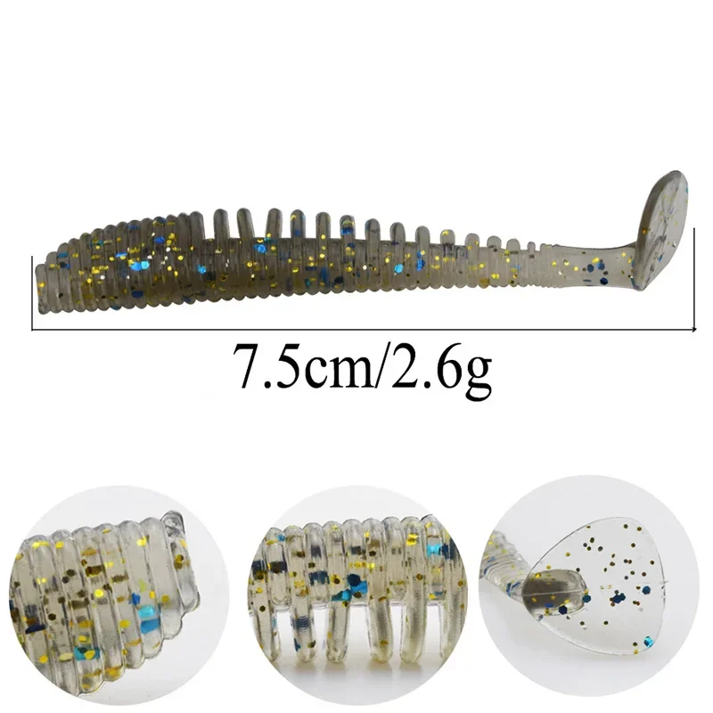 10 Uds señuelo de pesca Shad gusano 7,5 cm 2,6g Swimbaits cebo suave de silicona carpa Artificial señuelo suave silicona Peche pesca de carpa - imagen 2