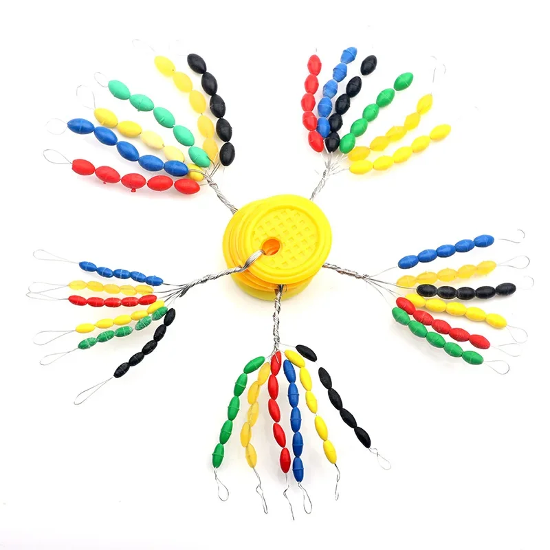 150 Uds (5 juegos) flotador de goma detiene granos espaciales tapón ovalado conector línea boyas Bobber flotador herramienta para accesorios de pesca - imagen 4