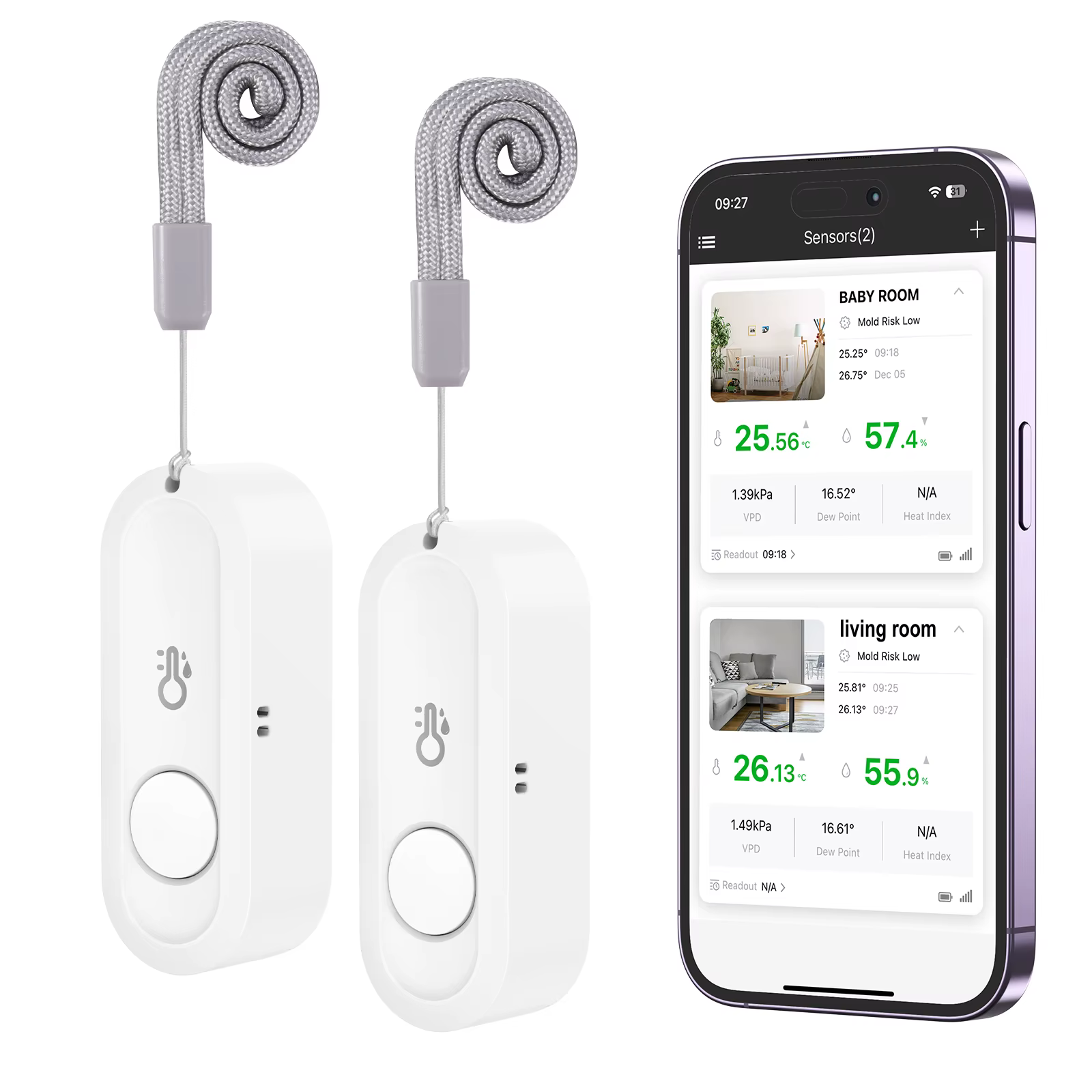 ORIA Higrómetro Bluetooth Termómetro Inalámbrico Sensor Temp Humedad