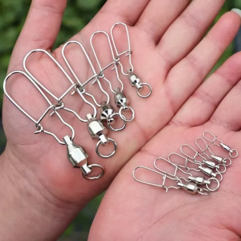 20 piezas conector giratorio a presión, Pin, rodamiento de bolas, Kit de hebilla de anillo rodante, línea de señuelo de Pesca, conectar herramientas de Pesca de bloqueo cruzado