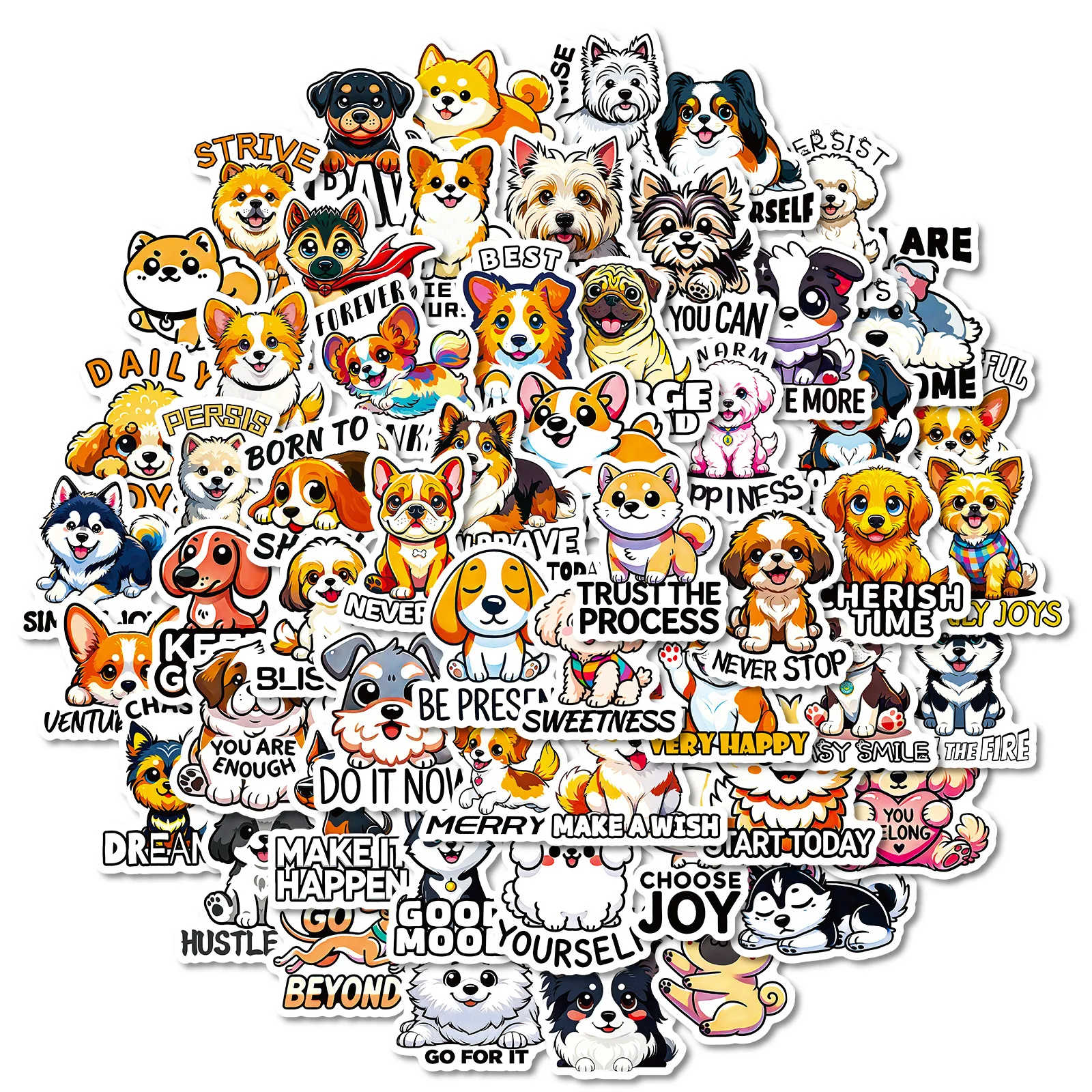 56 Uds. Pegatinas de versículos cortos de energía positiva de perros bonitos DIY teléfono guitarra portátil maleta taza pegatinas impermeables - imagen 3