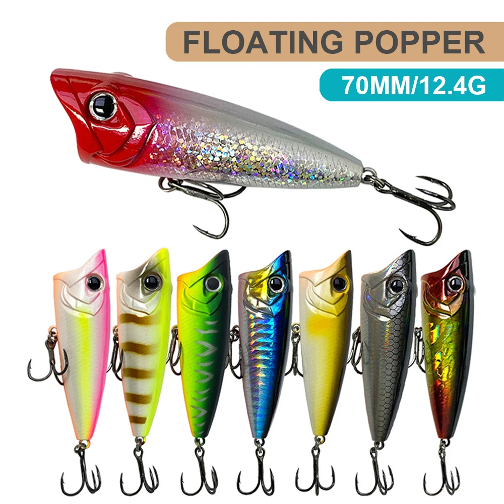 Señuelos de pesca flotantes Popper Wobbler de 7cm y 12,4g, cebo duro Artificial de fundición larga, Jerkbait, aparejos de pesca de lubina PP126 - imagen 2