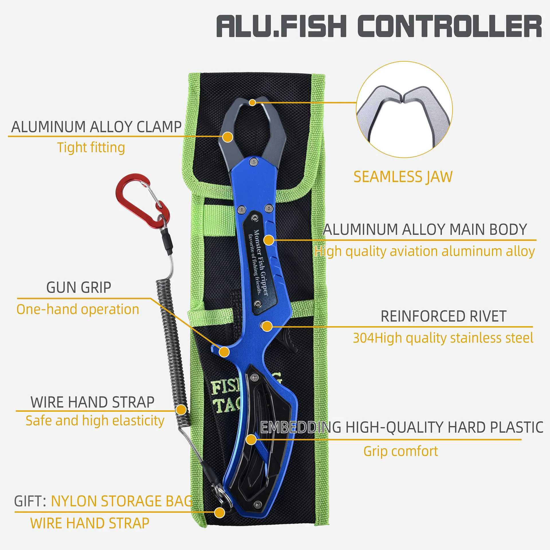NUNATAK-empuñadura de pescado extendida de Metal con cuerda fija, juego de agarre de pescado rojo, tijeras multifunción, aparejos de pesca, controlador de peces lubina - imagen 5
