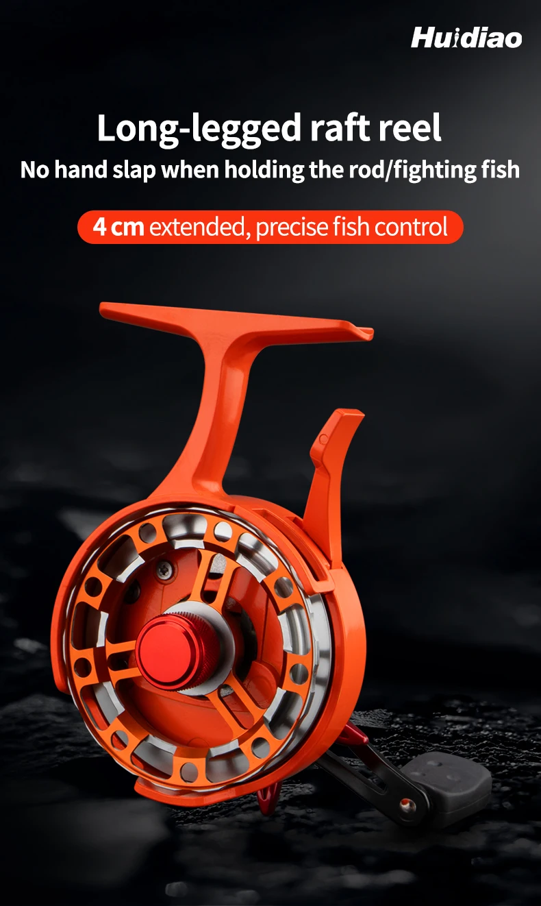 Carrete de pesca en hielo vista frontal con pie alto