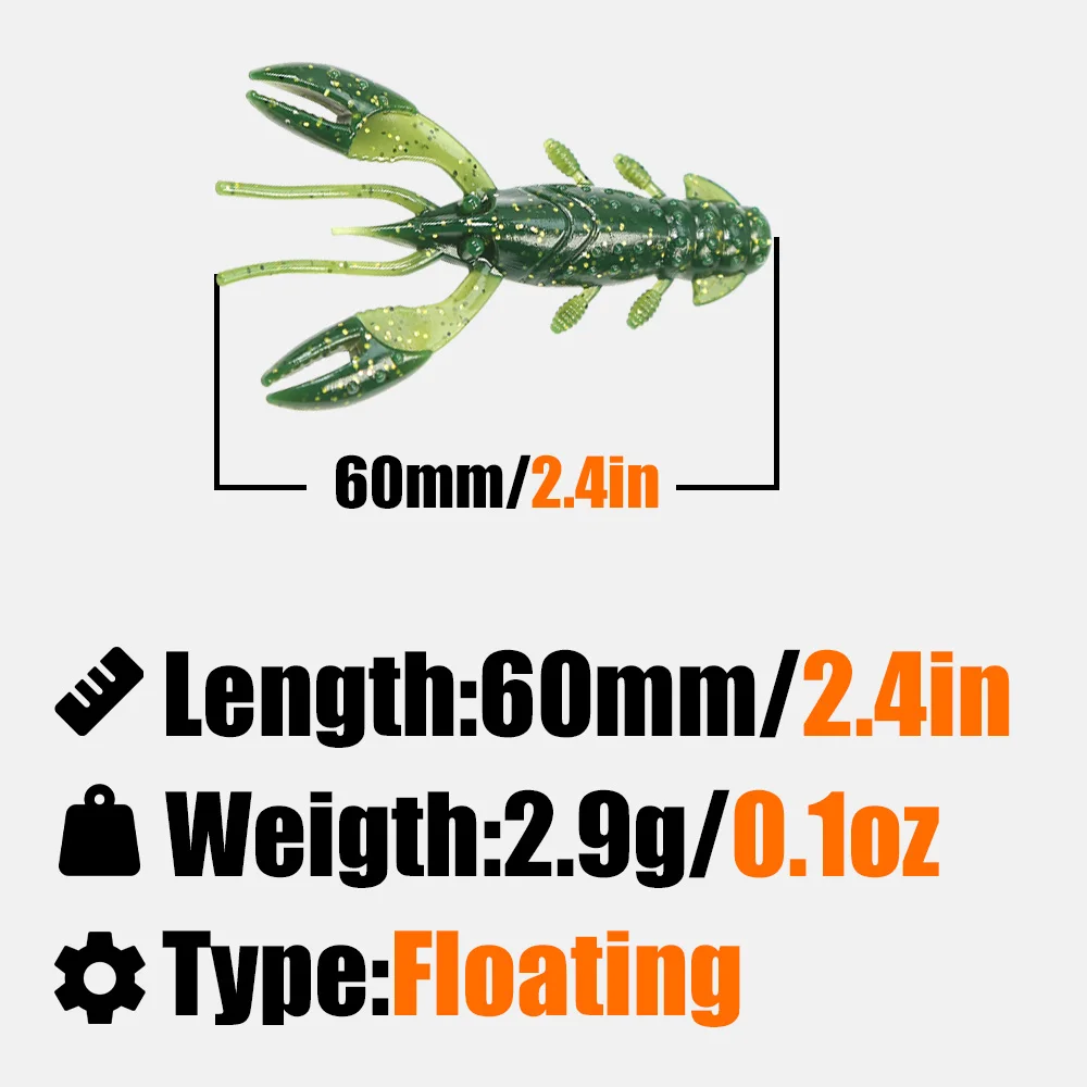 B & U 60mm Craw flotante pesca señuelo suave Jig Wobblers Swimbait cebos de silicona camarones lubina perca señuelo Artificial Craws cebo - imagen 2