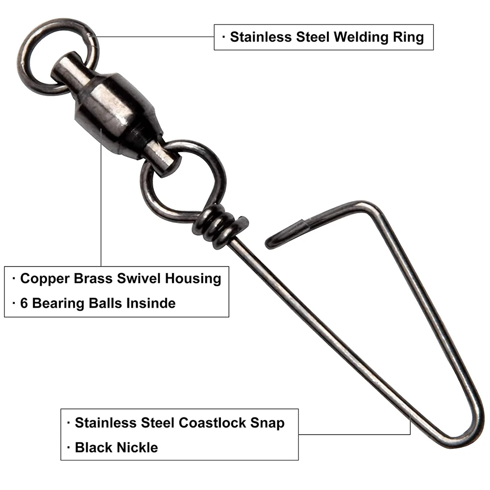 Rodamiento de bolas de pesca, 50 piezas, con broches de cierre de costa, de cobre y acero inoxidable, accesorios de pesca - imagen 3