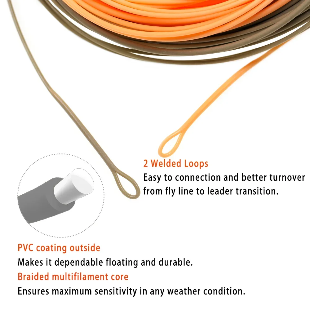 Wifreo 9 pies WF-1F ~ 8F línea de mosca hablada de una sola mano peso flotante cabeza de tiro hacia adelante línea de pesca con mosca bucles soldados de doble tono - imagen 4