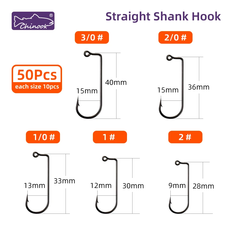 Chinook 50 unidades de anzuelo texano de gusano ancho, anzuelo de pesca compensado, anzuelo de pesca de carpa con púas para lubina, anzuelo de tiro caído, anzuelo loco - imagen 3